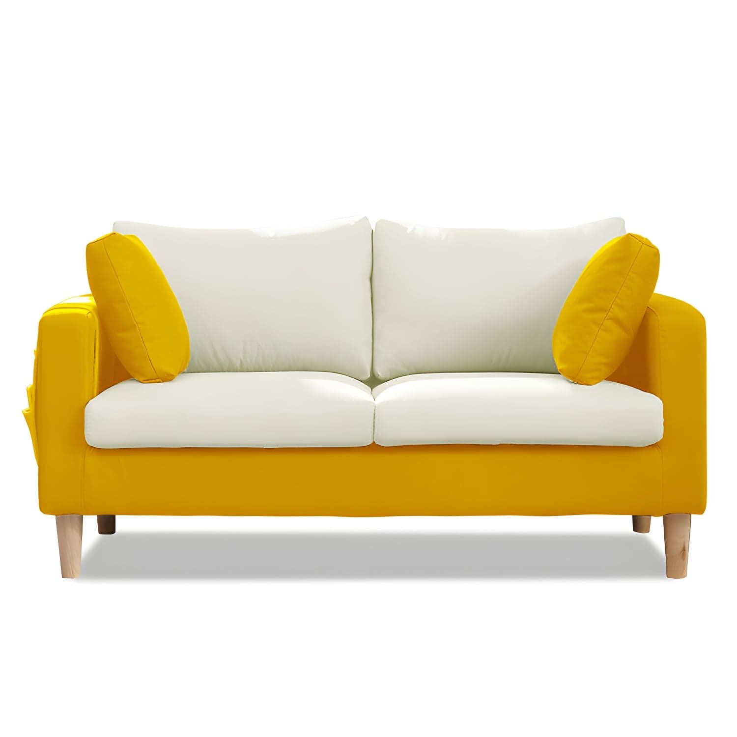 Contemporary Square Arm Couch Faux Leather Loveseat with Pillows thumbnail 18