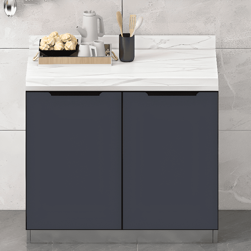 Grey Simple Sideboard with Standard/Narrow Size, 1 Shelf, Sintered Stone Countertop, and Multiple Doors Larder Storage