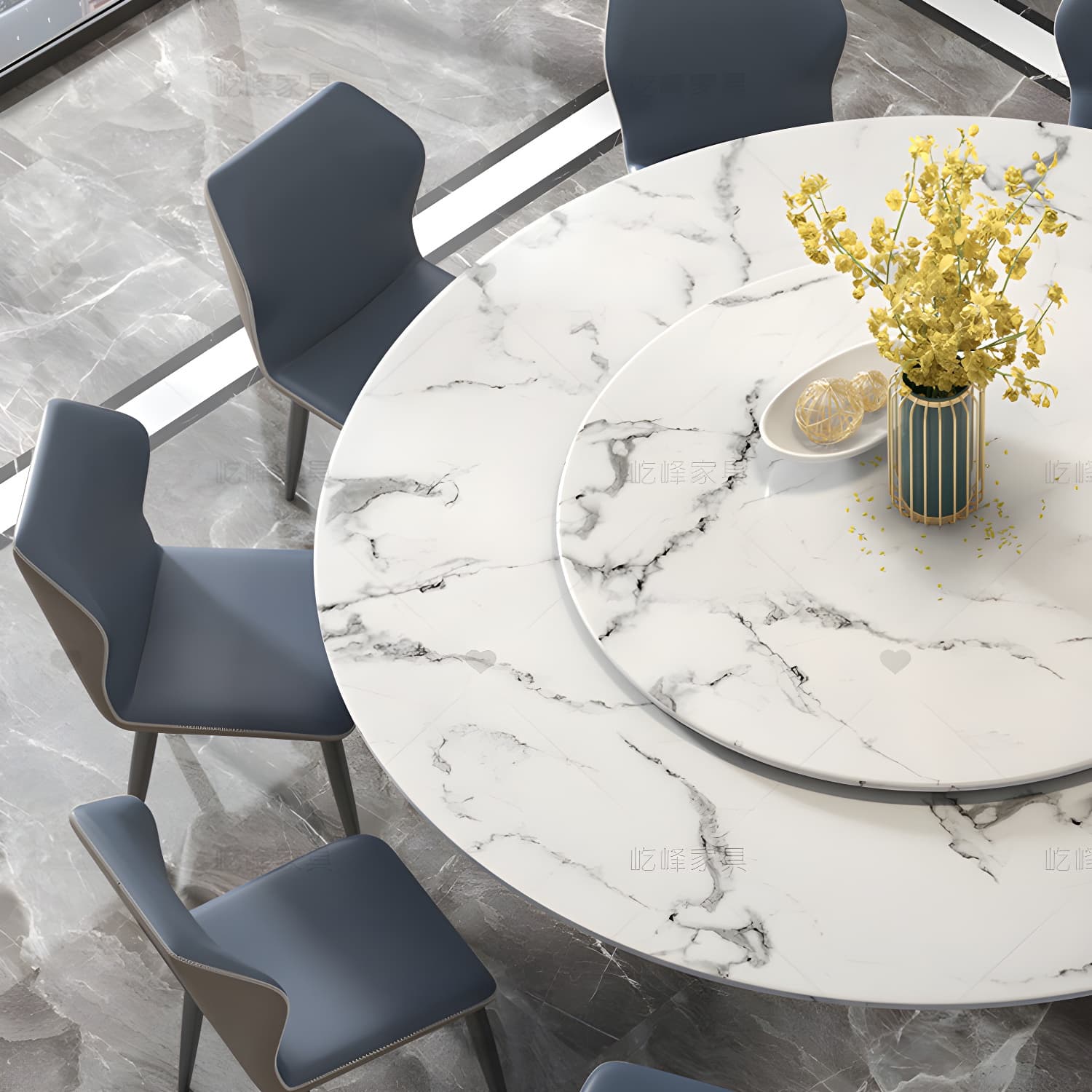 Marble Dining Table Set 1/4/5/7/11 Pcs Rectangle Table with Wingback Chairs thumbnail 4