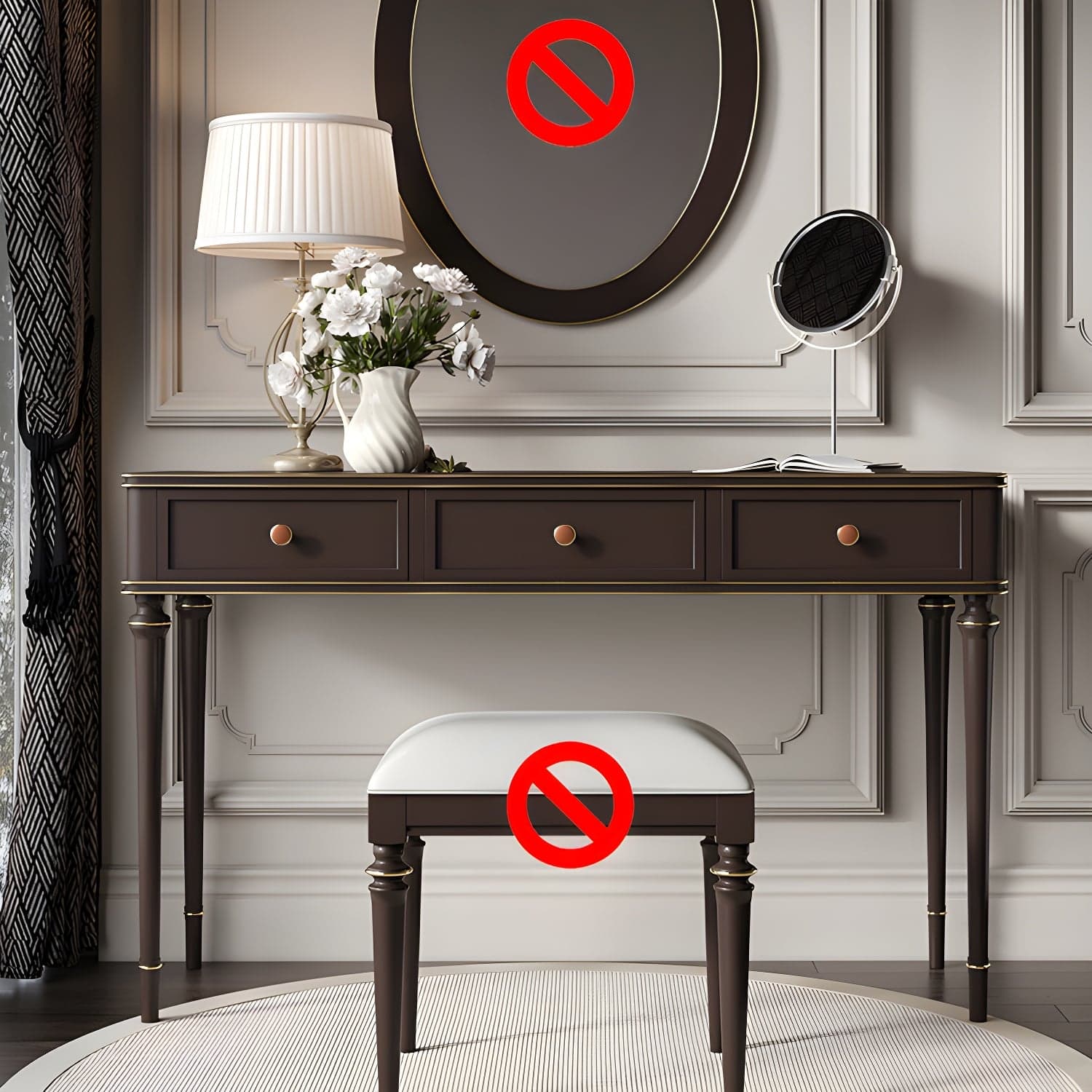 Mirror & 3 Drawers Makeup Vanity Dressing Table Solid Wood Dresser thumbnail 1