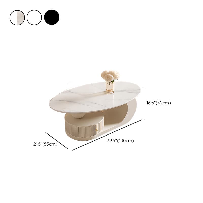 White/Midnight Black Scratch-proofed Oval Sintered Stone Board Game Coffee Table with Abstract Base and 1 Drawer for Living Room thumbnail 15