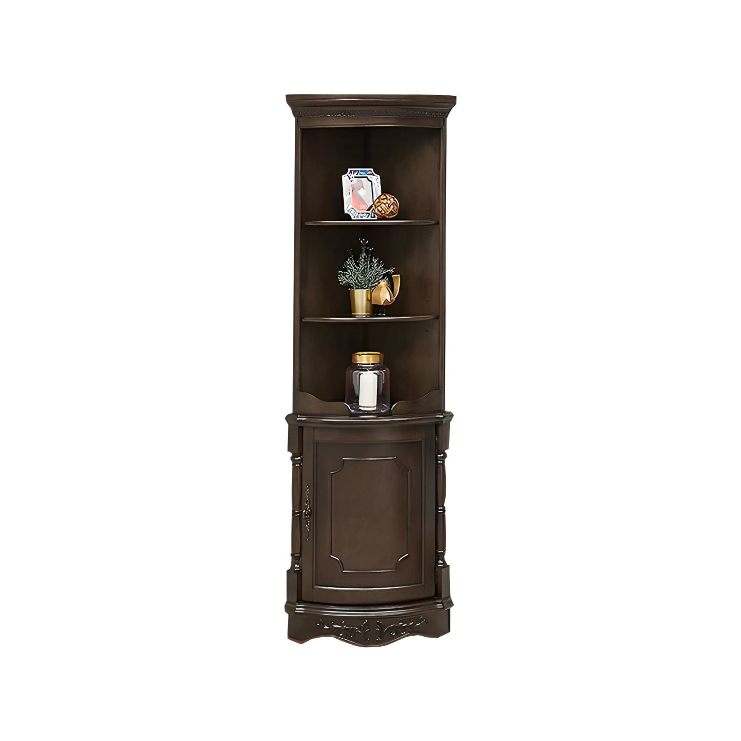 Solid Wood Triangle Corner Cabinet in Rubber Wood with Storage Shelves thumbnail 15