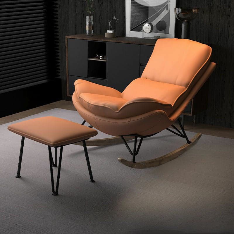 Modern Upholstered Rocking Chair with Natural Wood Legs and Arms, Complete with Ottoman thumbnail 5