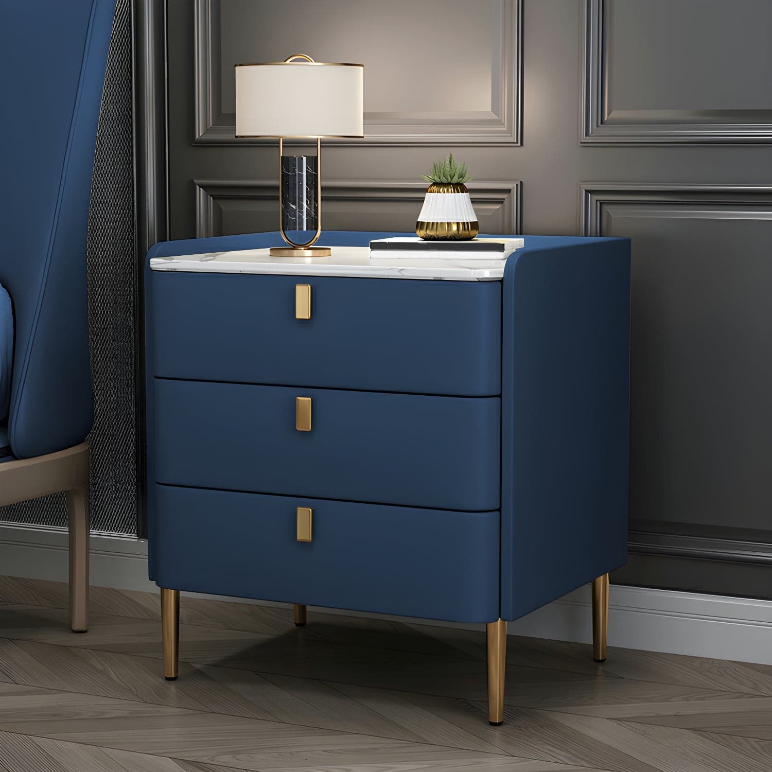 Glam Style Sintered Stone Top Drawer Storage Nightstand for Bedroom thumbnail 5