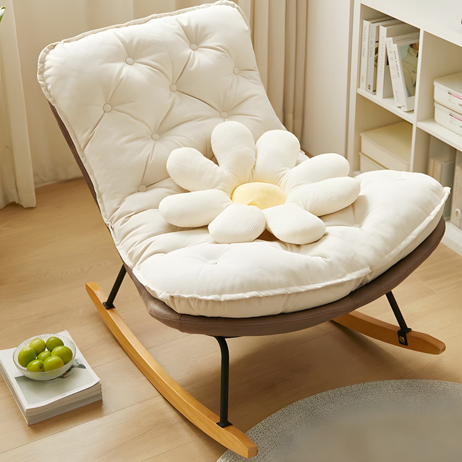 Stylish Modern Metal Rocking Chair with Tufted Upholstery and Stain-Resistant, Removable Cushions thumbnail 9