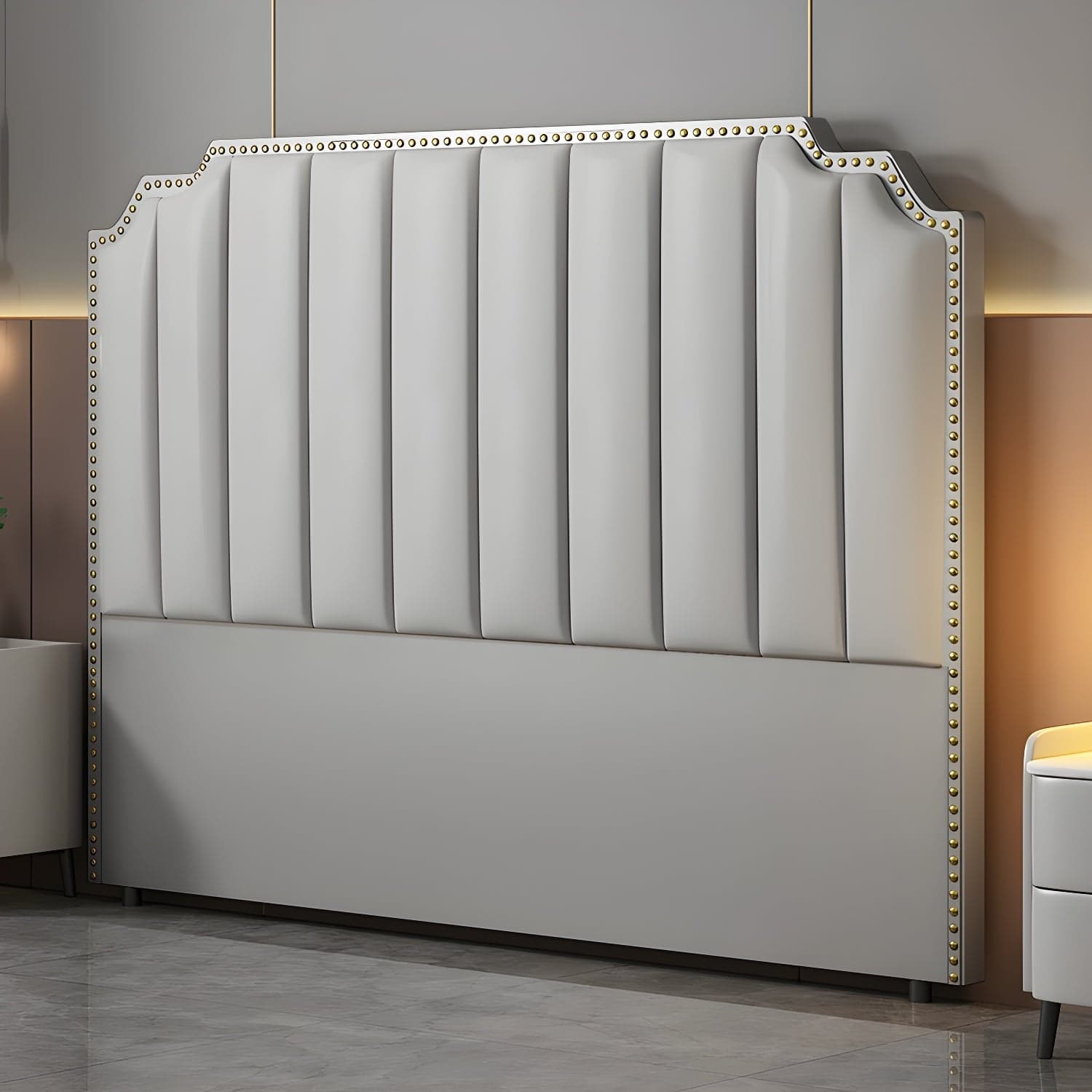 Modern Wood Panel Headboard Upholstered Sponge Fully in Lavish Gray Colors with Elegant Legs thumbnail 5