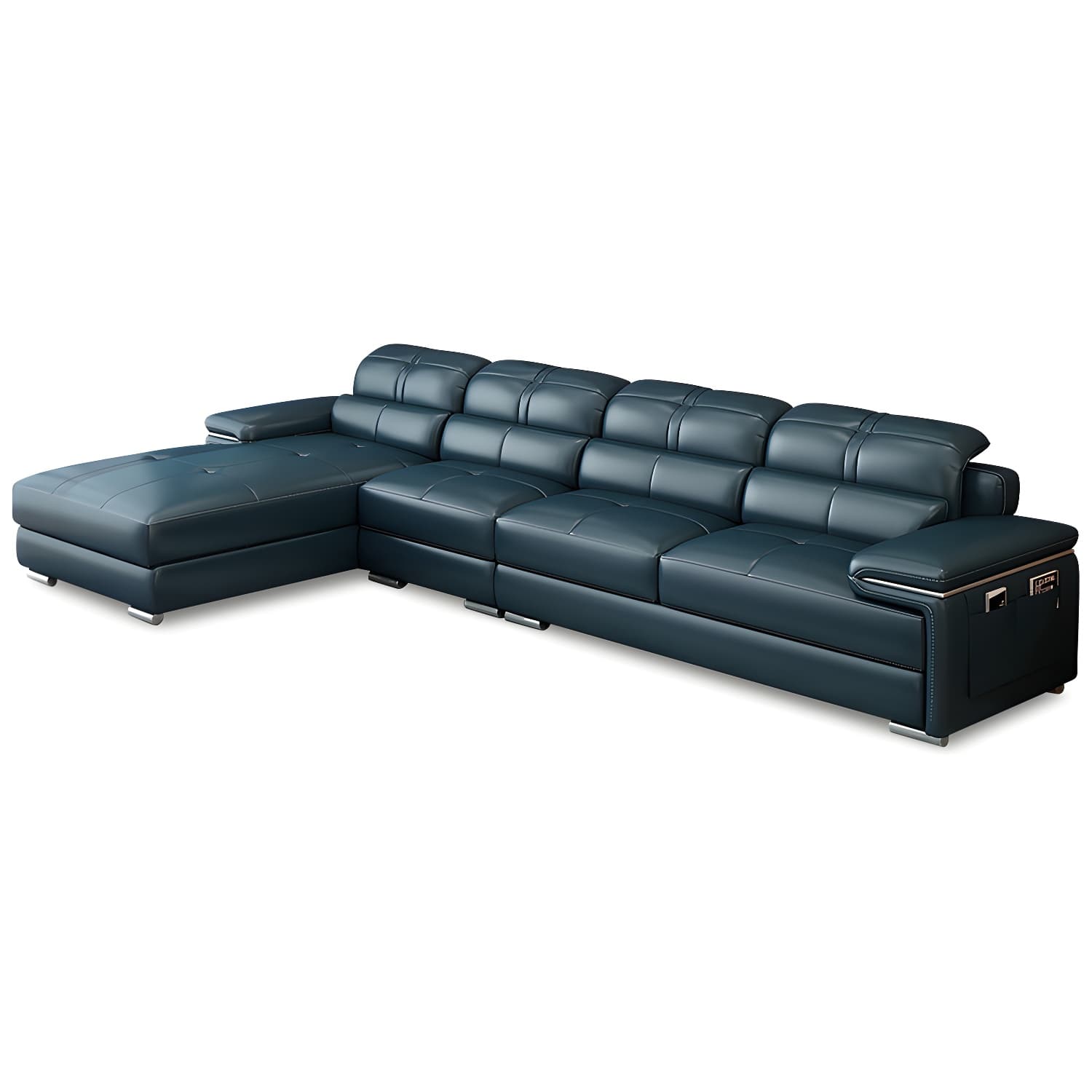Genuine Leather Sectional 34.65"High Pillow Top Arm Sofa with Storage, Blue thumbnail 4
