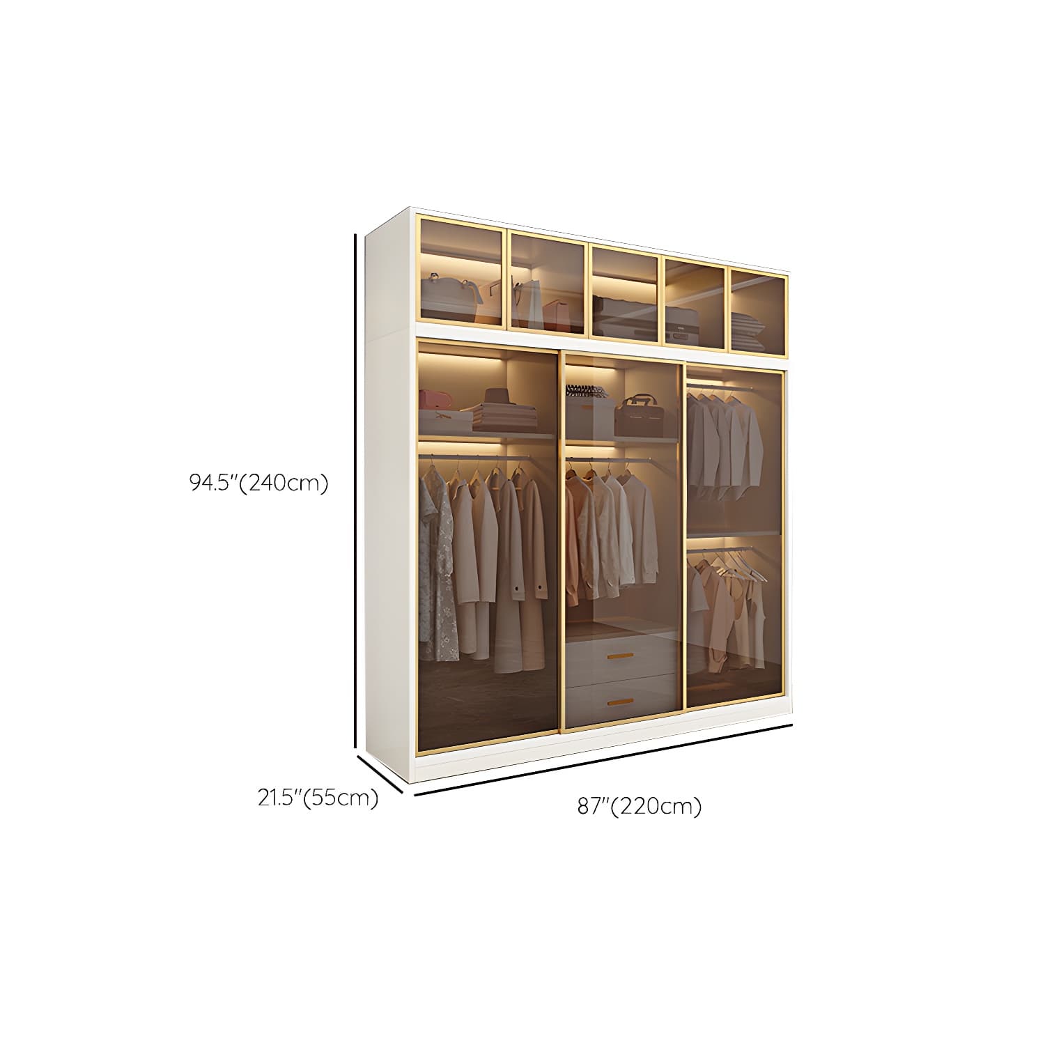 Modern White Wood Frame Wardrobe Freestanding Wardrobe with Sliding Glass Doors thumbnail 22