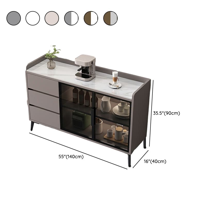 Stone Top Modern Wood Sideboard Credenza with 3 Drawers and Glass Doors thumbnail 17