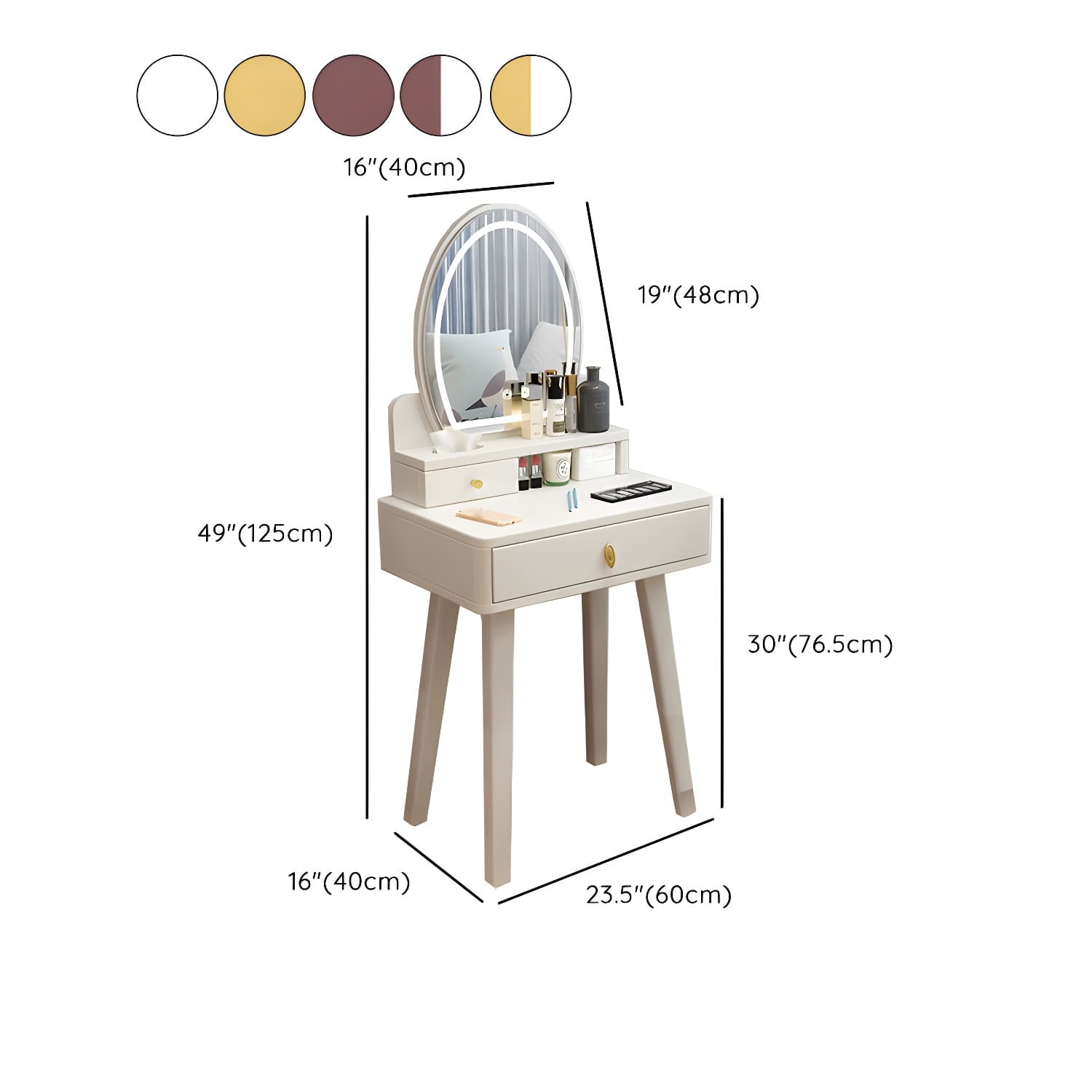 Modern Wood Makeup Vanity with Drawers, Mirror & Upholstered Chair thumbnail 21