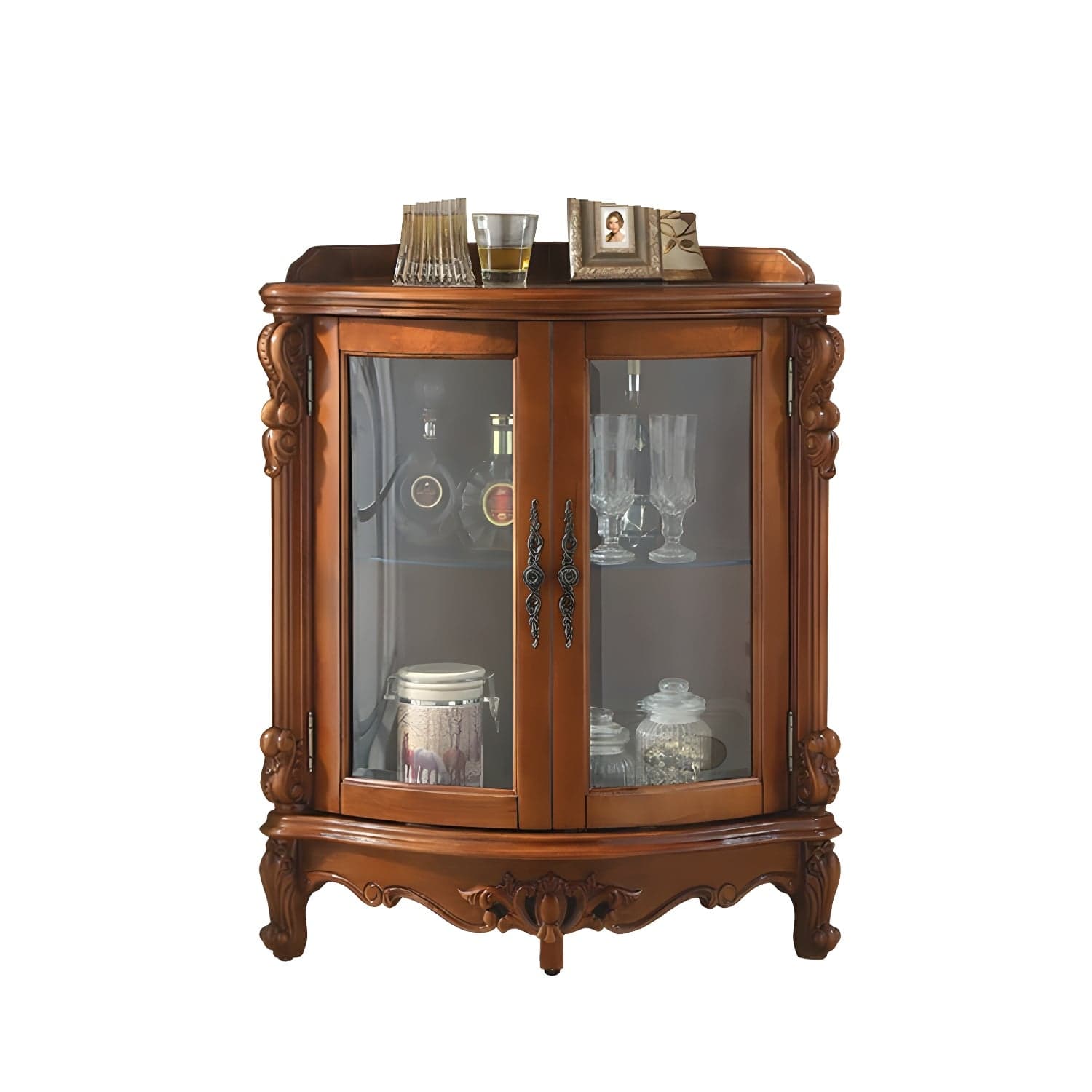 Corner Mid-Century Modern Accent Cabinet with Wood Counter Top and 3 Shelves thumbnail 1