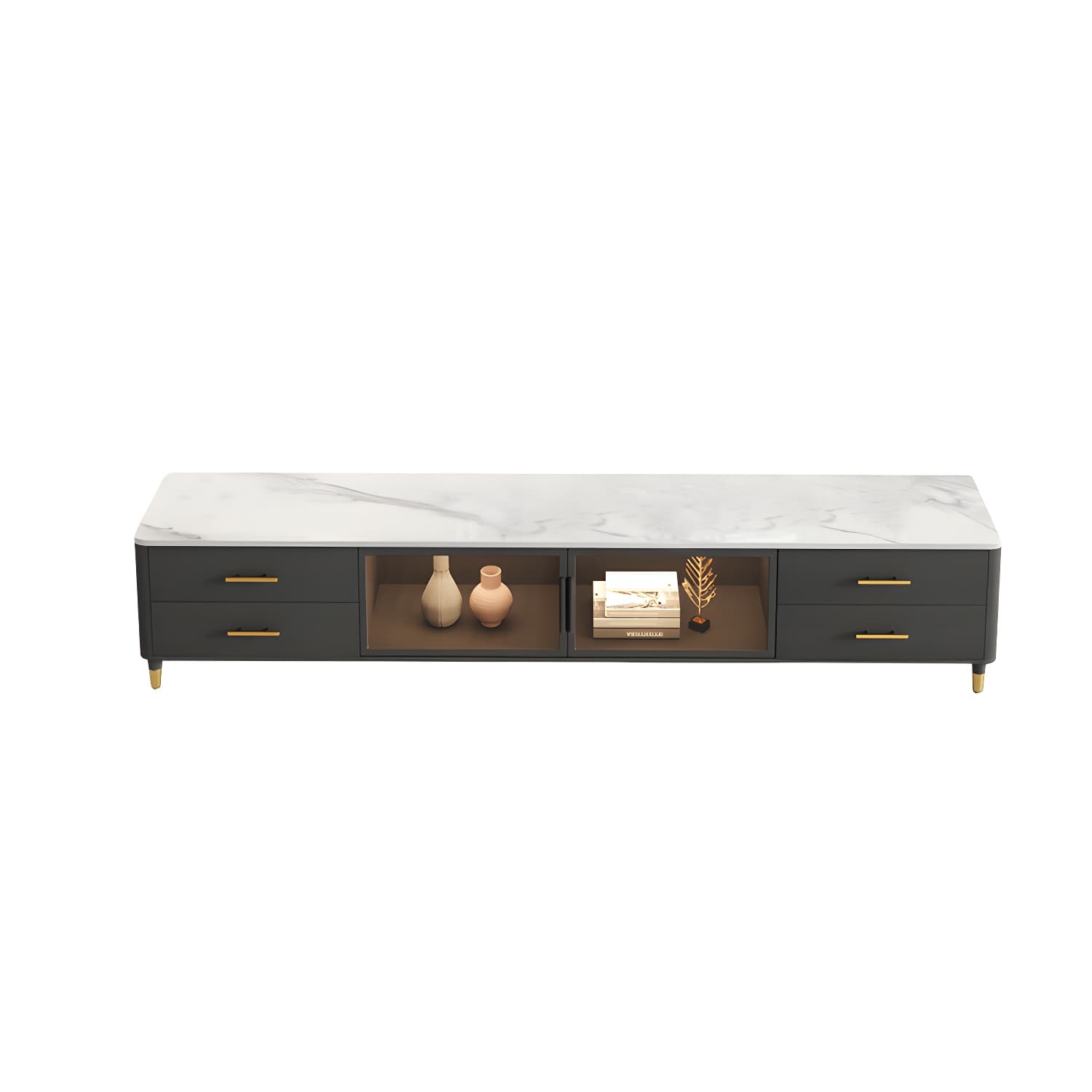Stone Top Media Console Contemporary TV Media Stand with Metal Legs thumbnail 8