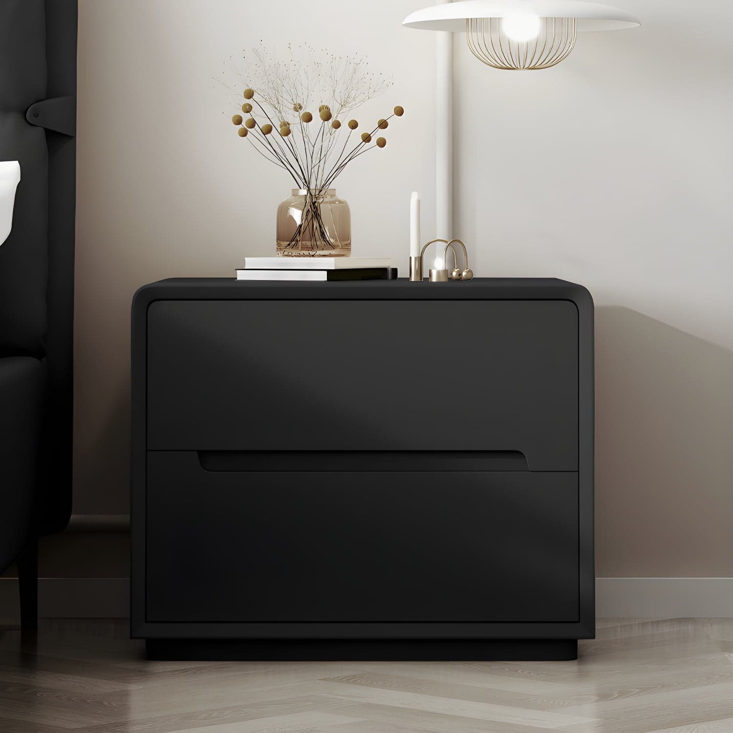 Modern Wood Drawer Nightstand for Small Spaces with 2 Drawers in Narrow Design thumbnail 2