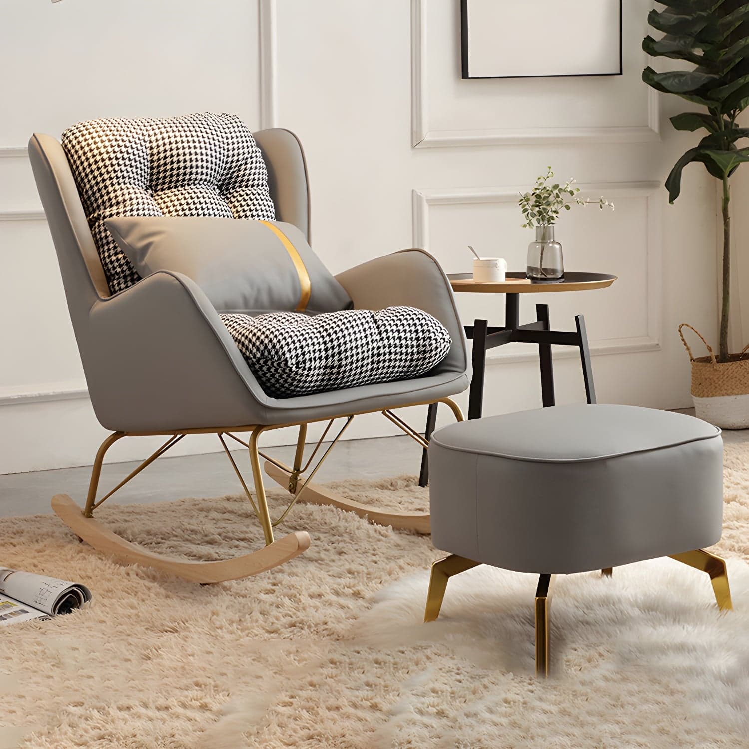 Modern Rocking Chair Metal Frame Doll Cotton Filling Spindle Rocker Chair thumbnail 3