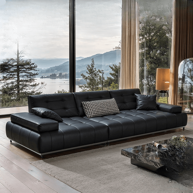 Straight/L-Shape Sofa Couch/Sofa Recliner with Tufted Back in Dark, Horizontal/Left Hand Facing, Decorative-stitched thumbnail 1