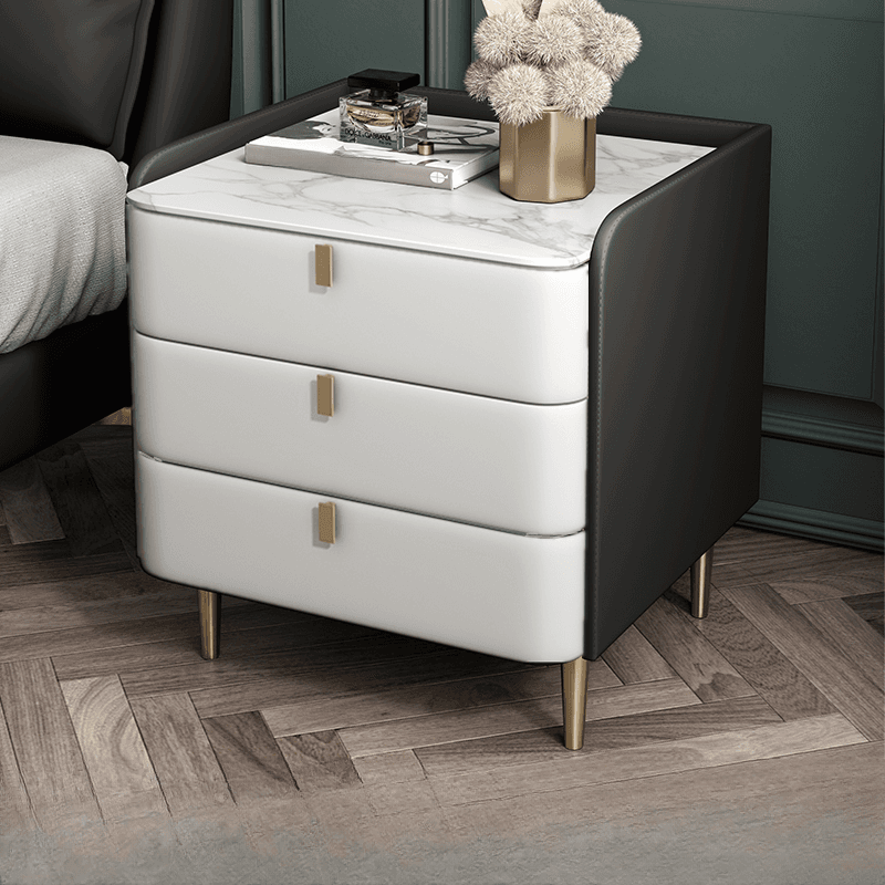 Art Deco 3 Tiers Drawer Storage Bedside Table with Stone Countertop thumbnail 2