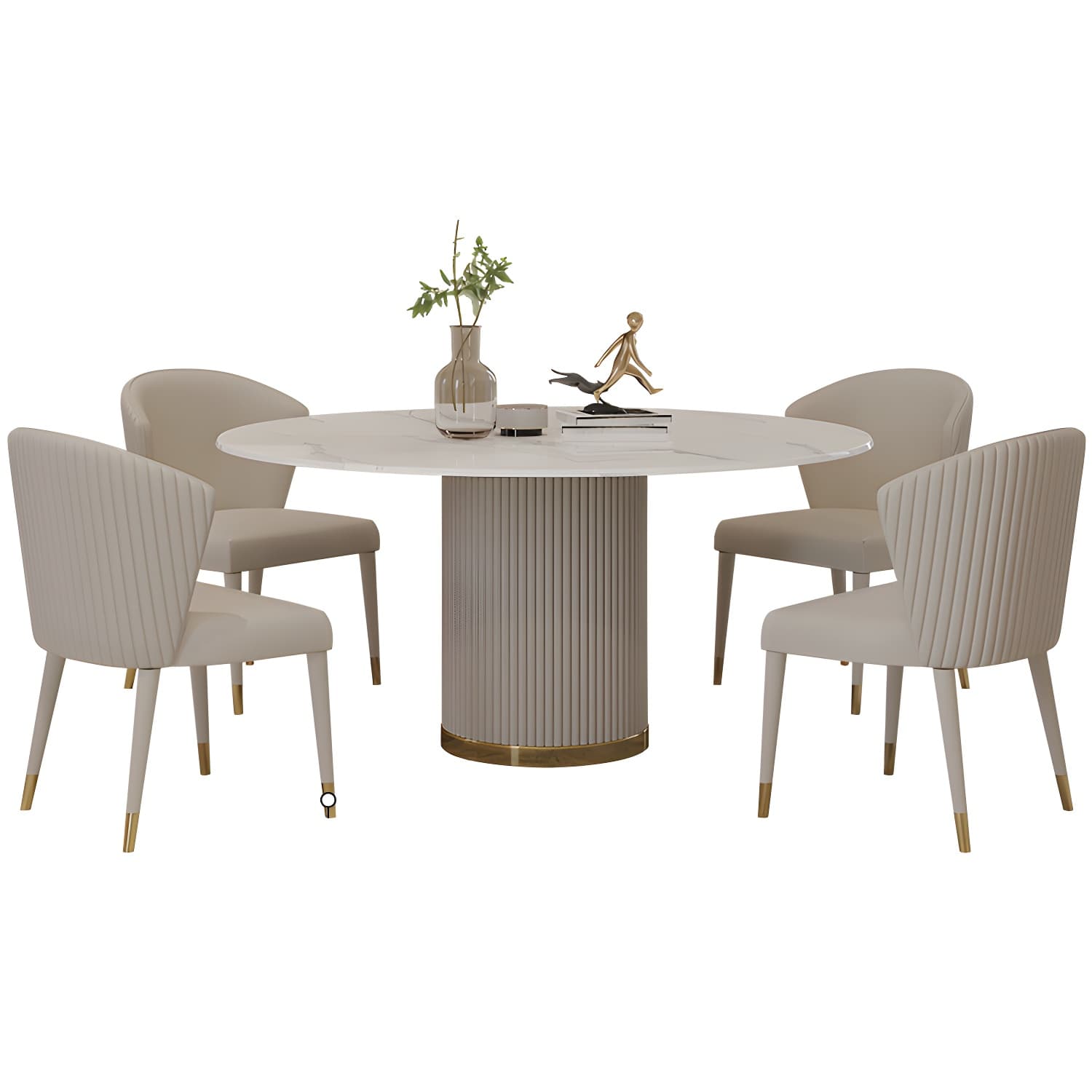 Modern 1/4/5/7 Pieces Round Dining Set Sintered Stone Dining Table Set with Leather Chairs thumbnail 5