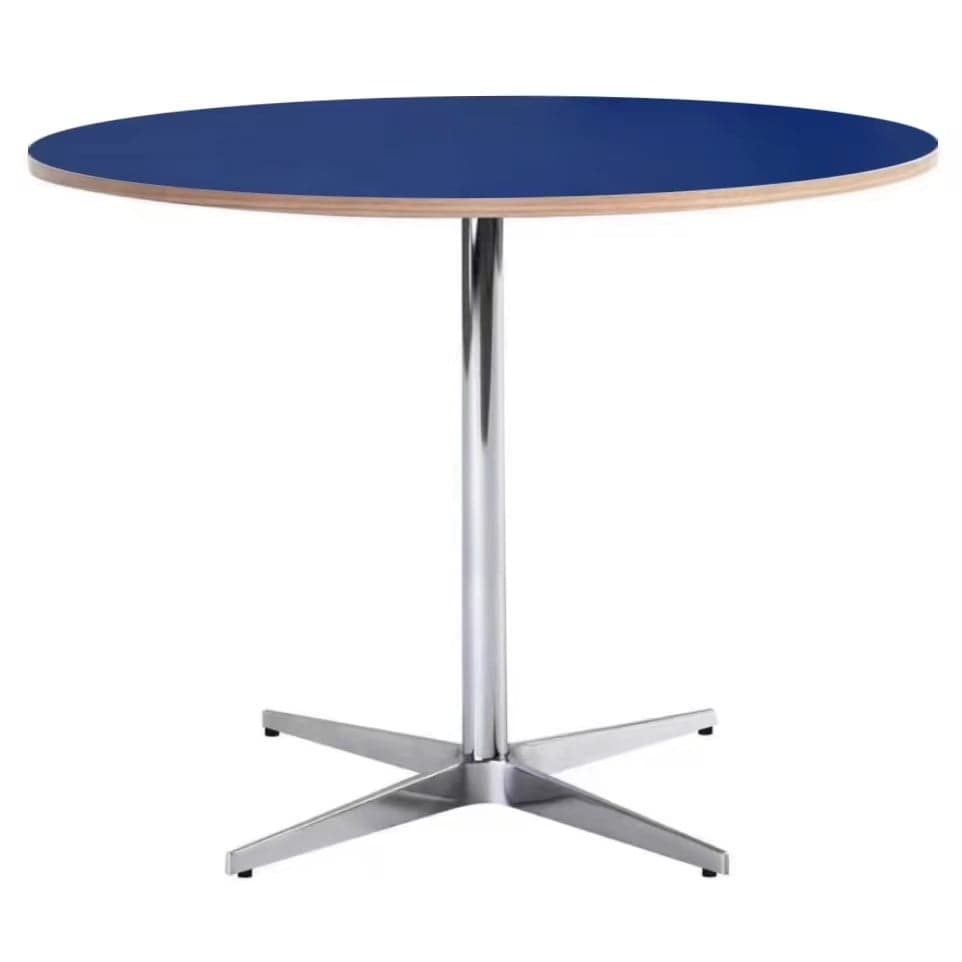 Trendy Orbicular Dining Table with Timber Top, Fixed Table Mechanism in Cerulean/Green/Apricot Color thumbnail 2