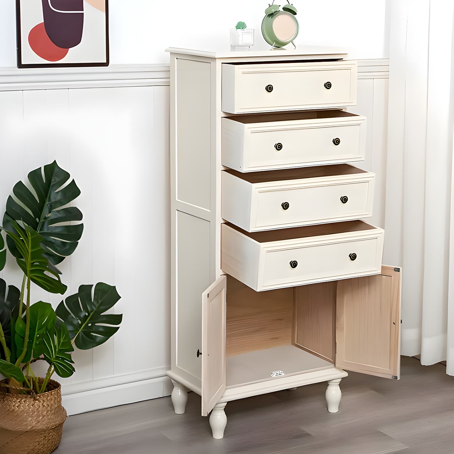 Mid-Century Modern Rectangular Wood Accent Cabinet with 1 Cabinet and Drawers thumbnail 15