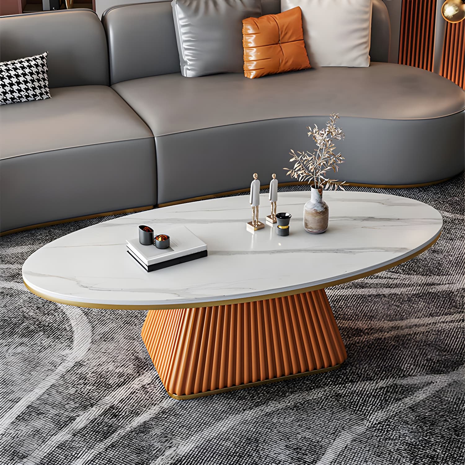 Elliptical Stone Coffee Table Pedestal 1 Single Cocktail Table - 17.72" H thumbnail 6