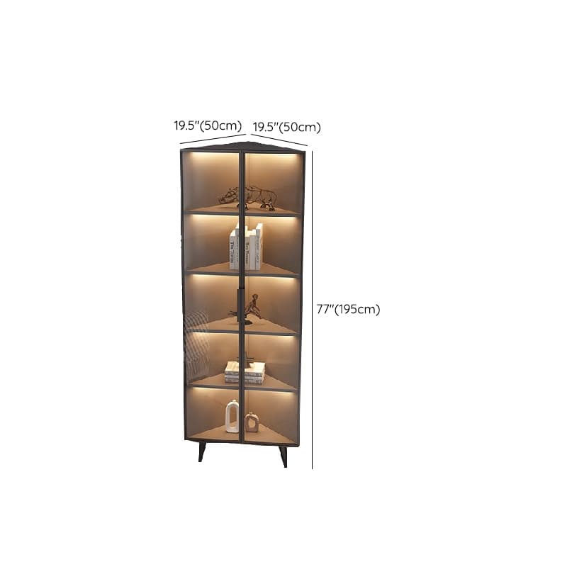 Dove Grey Scratch-immune Corner Accent Cabinet with Cabinet, Glass-panel Door, Adjustable Shelving and Handle Bars thumbnail 19
