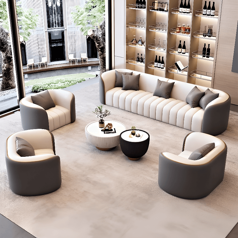Trendy Grey/Ivory Solid Color 3-seater/for 2/1 Person Floor Sofa/Loveseat/Single Sofa with Tuxedo Arm for Sitting Room thumbnail 4