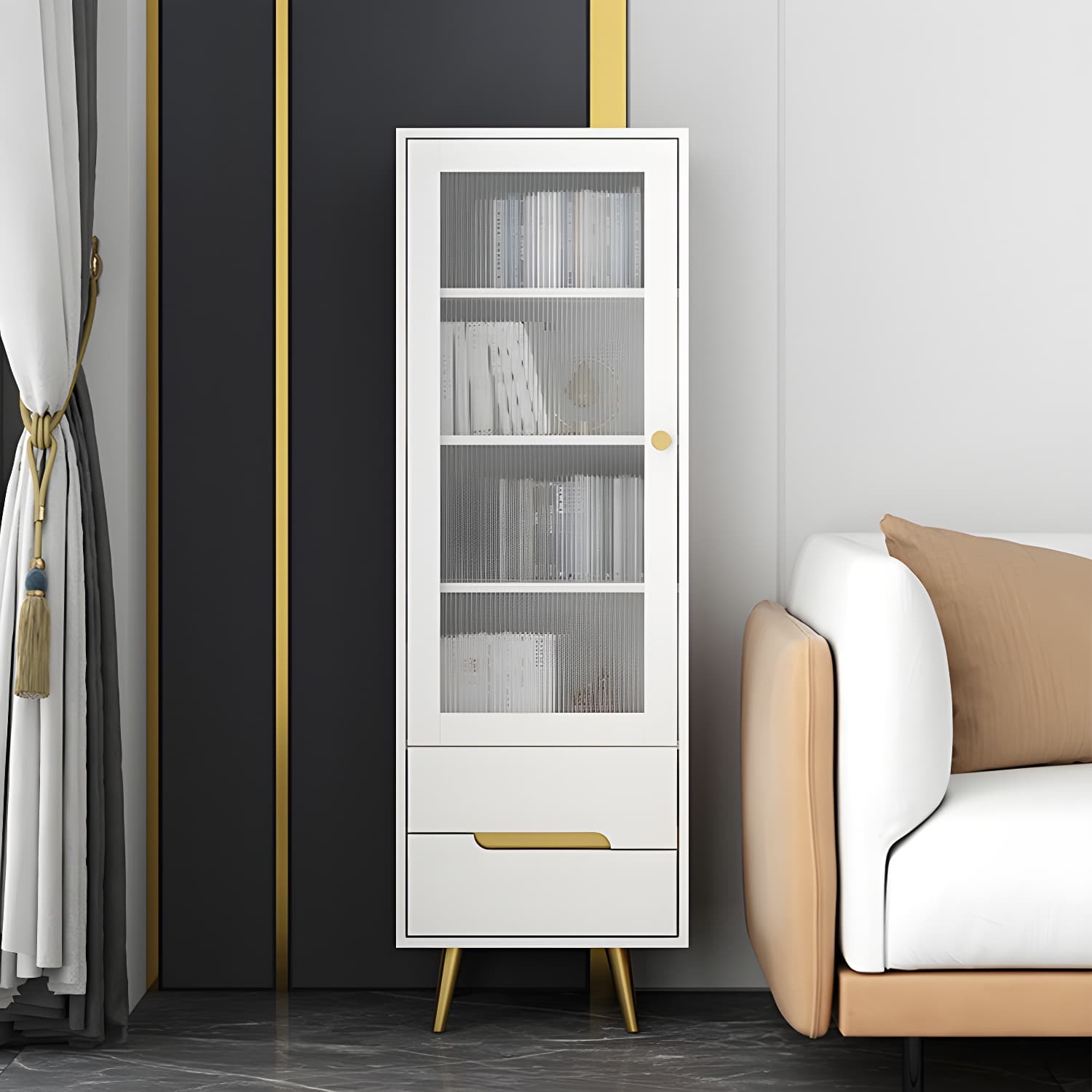 Modern Wooden Accent Cabinet with 2 Drawers and Glass Door Cabinet thumbnail 7