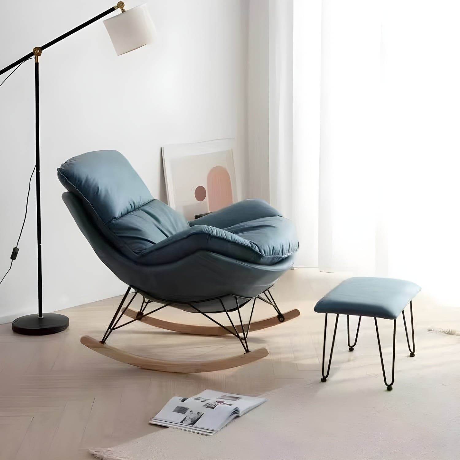 Modern Plain Rocking Chair Faux Leather Water Resistant Chair with Ottoman - image 1