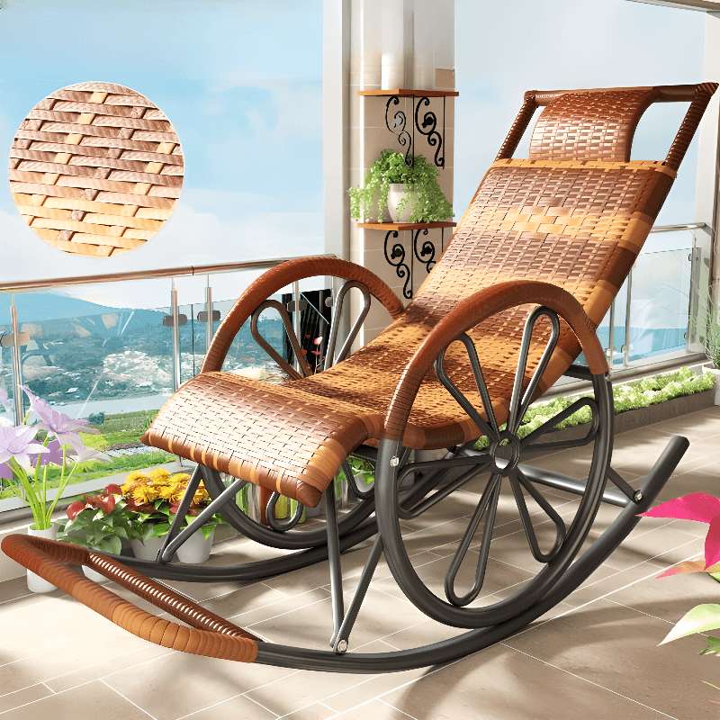 Simple Scratch-tolerant Cane Porch Rocker with Round Arm thumbnail 2