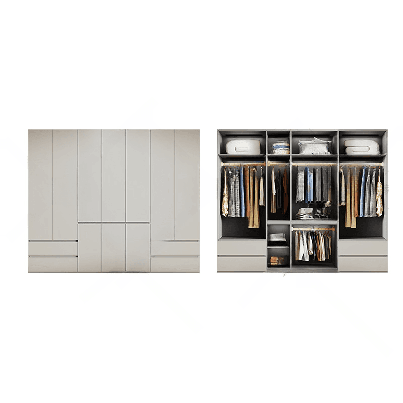 Cream Trendy Reclaimed Wood Wardrobe Armoire with Soft Close Drawer, Soft Close Door, Interior Shelves, and Clothing Rod thumbnail 12