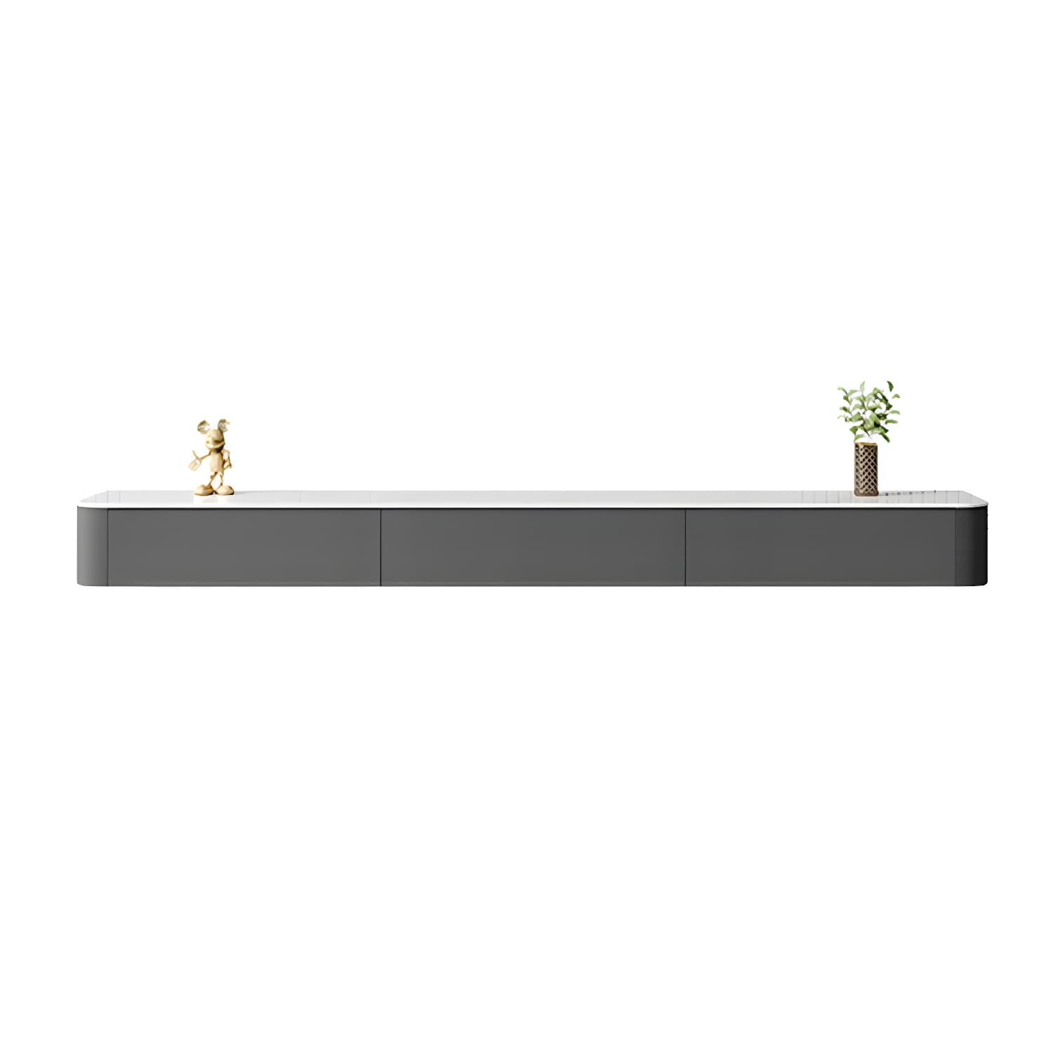 Contemporary Wall-mounted TV Media Stand Wood Frame Slate Top with Storage thumbnail 5