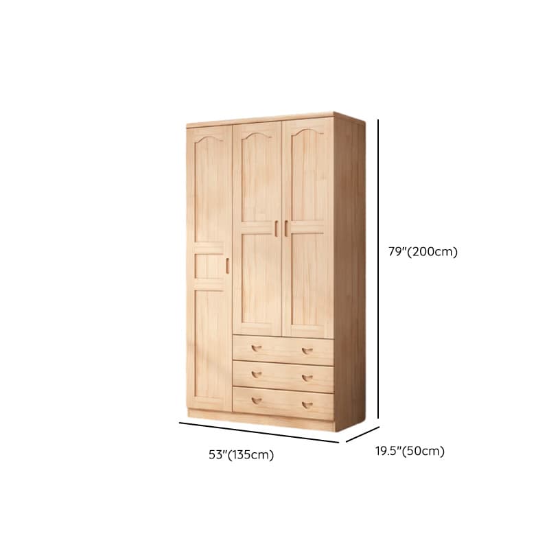 Modish Natural Color Reclaimed Wood Wardrobe Armoire with Soft Close Drawer, Soft Close Door thumbnail 11