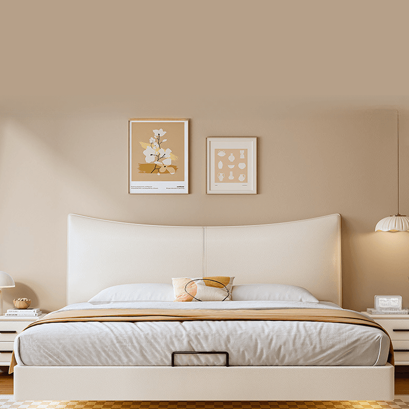 White Contemporary Solid Color Floating Bed with Lumber Slats for Bedroom thumbnail 1