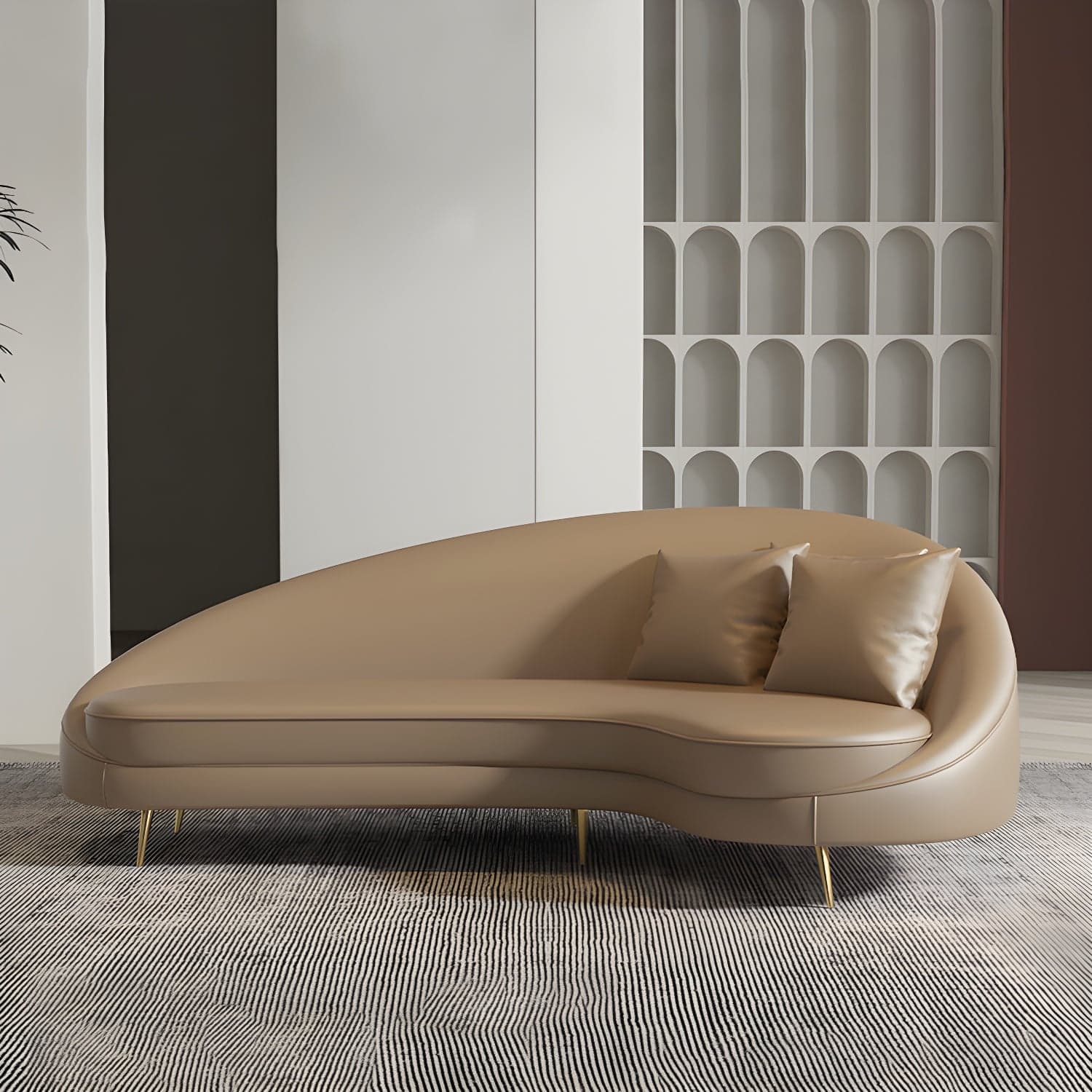 Faux Leather Curved Sofa Contemporary Sloped Arm Sofa for Living Room thumbnail 11