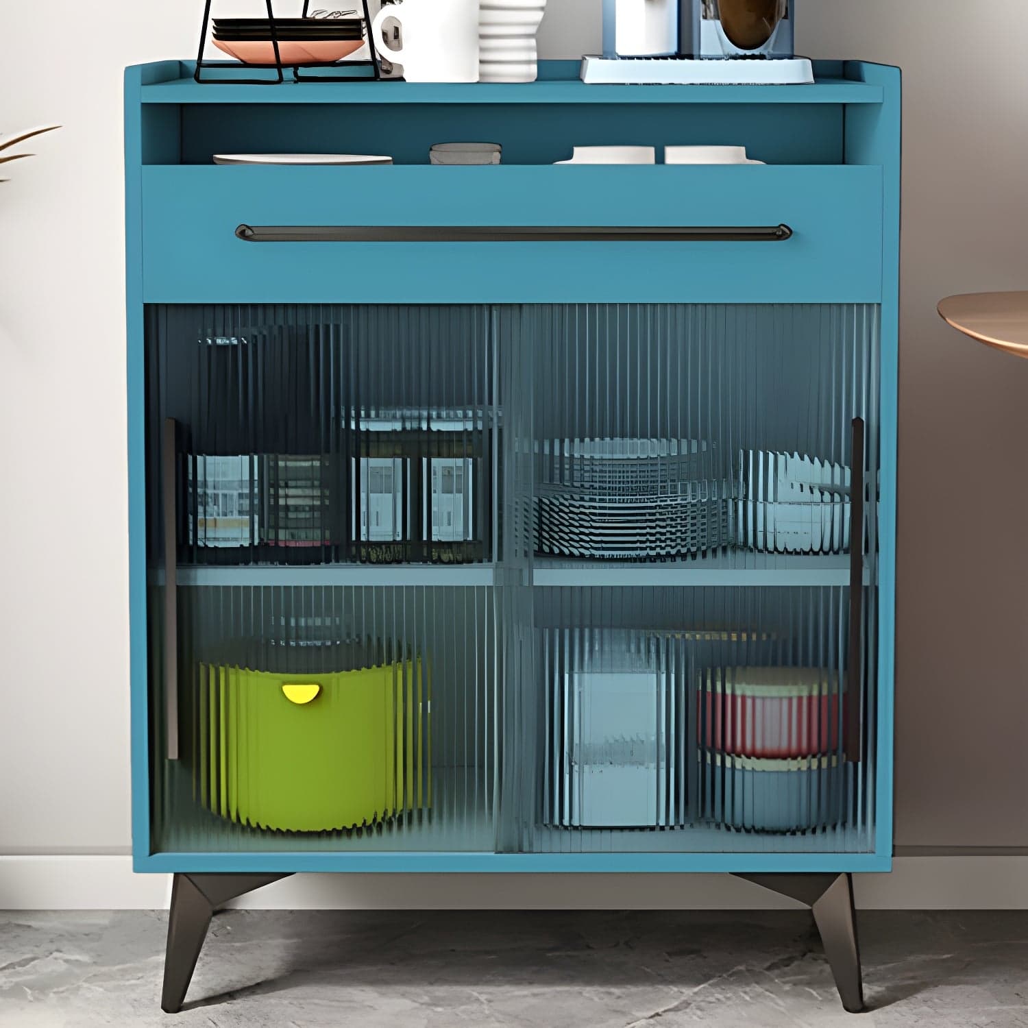Scandinavian Wood Sideboard Credenza with Acrylic Doors and Drawers - image 7