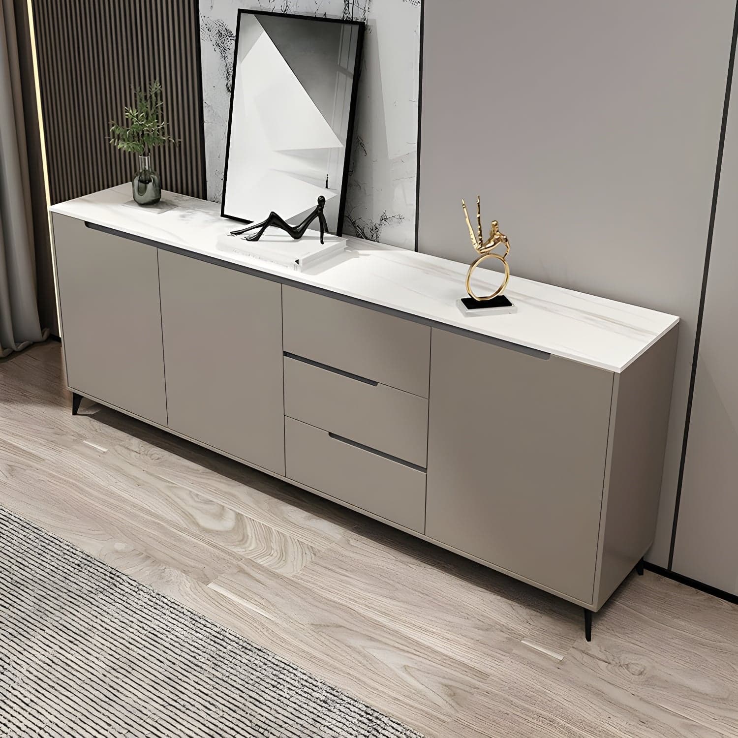 Modern Wood Sideboard with 3 Drawers and 3 Doors - Overall Dimensions 40cm W x 85cm H thumbnail 2