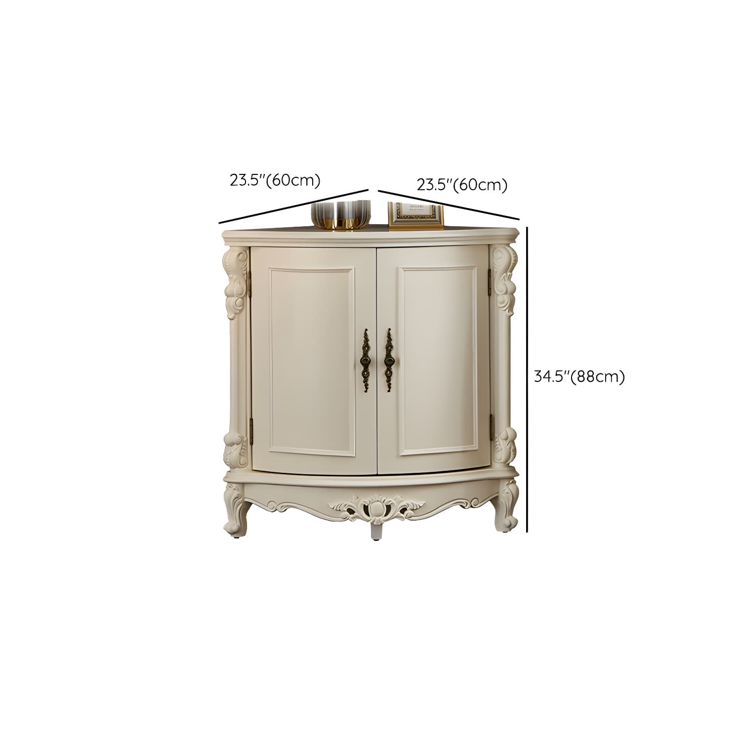 Corner Mid-Century Modern Accent Cabinet with Wood Counter Top and 3 Shelves thumbnail 13