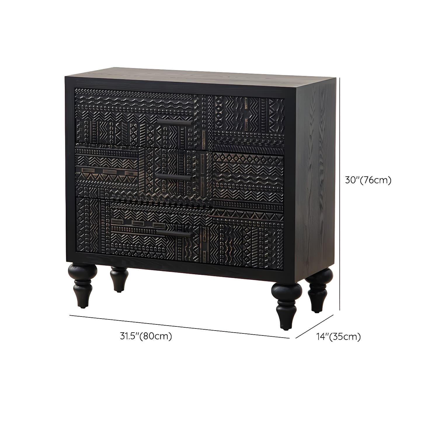 Modern Black Wood Console Cabinet with Cubby Storage and Wood Scoring & Rub Through Detailings thumbnail 14