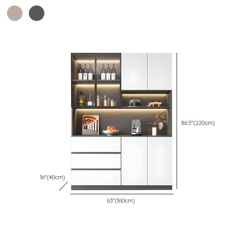 Modern Timber Countertop Server with Glazed Door Hutch, Narrow Size, Six Internal Shelves for Kitchen Cupboards thumbnail 12