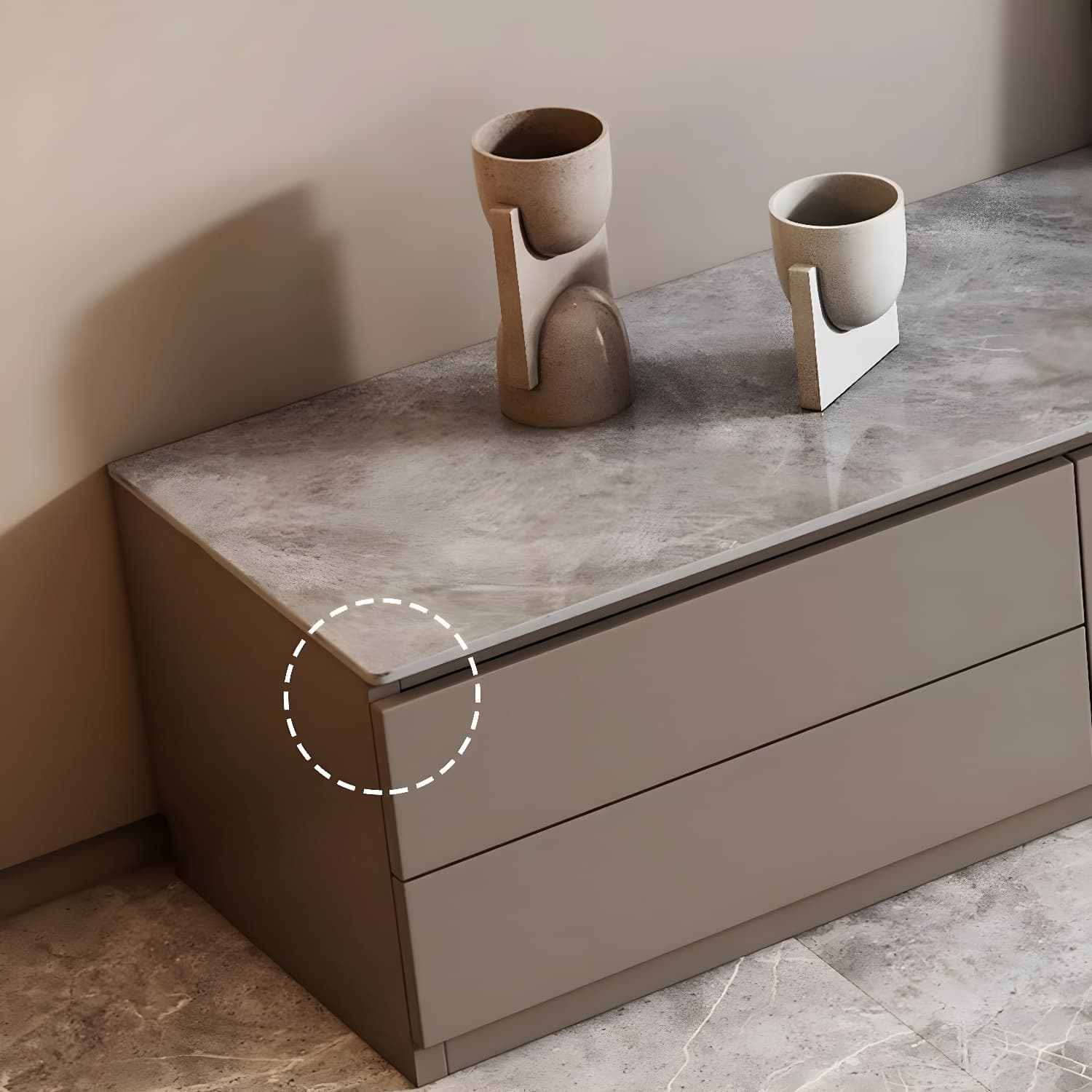 Champagne Stone TV Stand with Drawers and Cabinet for Modern Style and Cable Management thumbnail 6