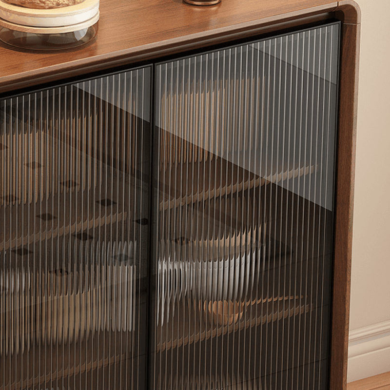Espresso Sideboard with 3 Drawers, Locker Cabinet, Narrow Size, Compartment Storage, Glass-panel Door, and Flexible Shelf thumbnail 6