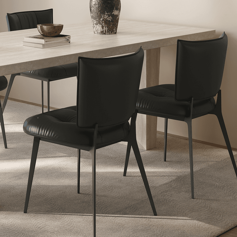 Dining Table Set with Rectangular Slate Stone Top and Two-sided Pedestal, Featuring Padded Chair with Back, 5-piece in Ivory thumbnail 8