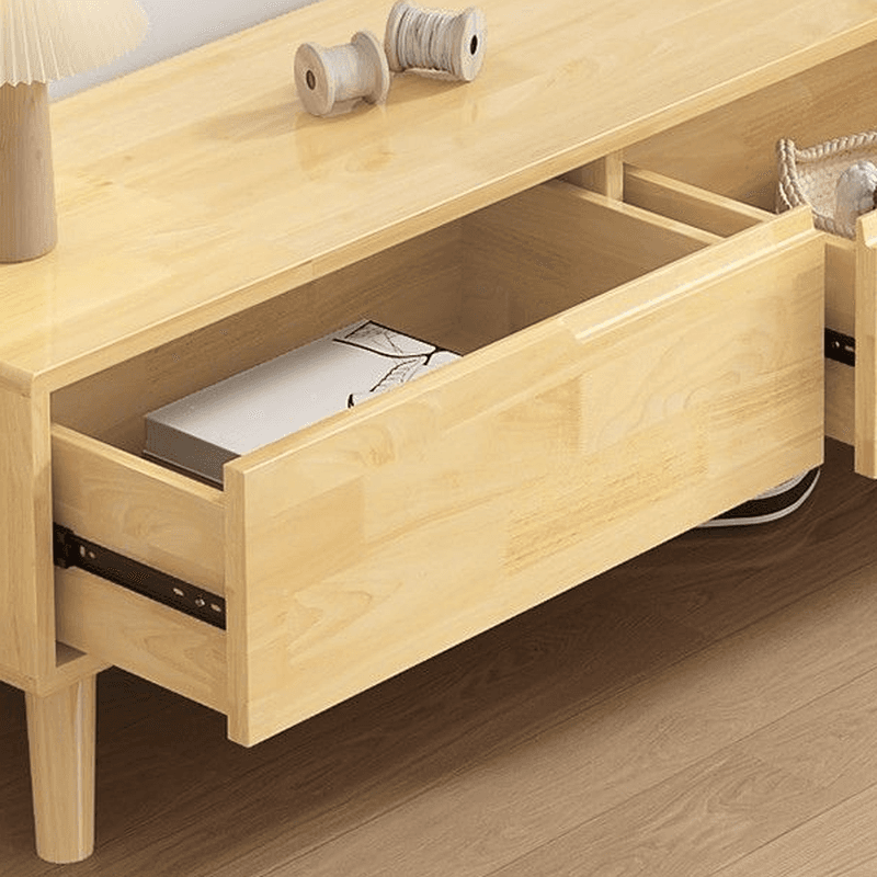 Modish Pine Wood TV Stand with Shelf, 2 Drawers, 2 Cabinets, and Unenclosed Storage thumbnail 7