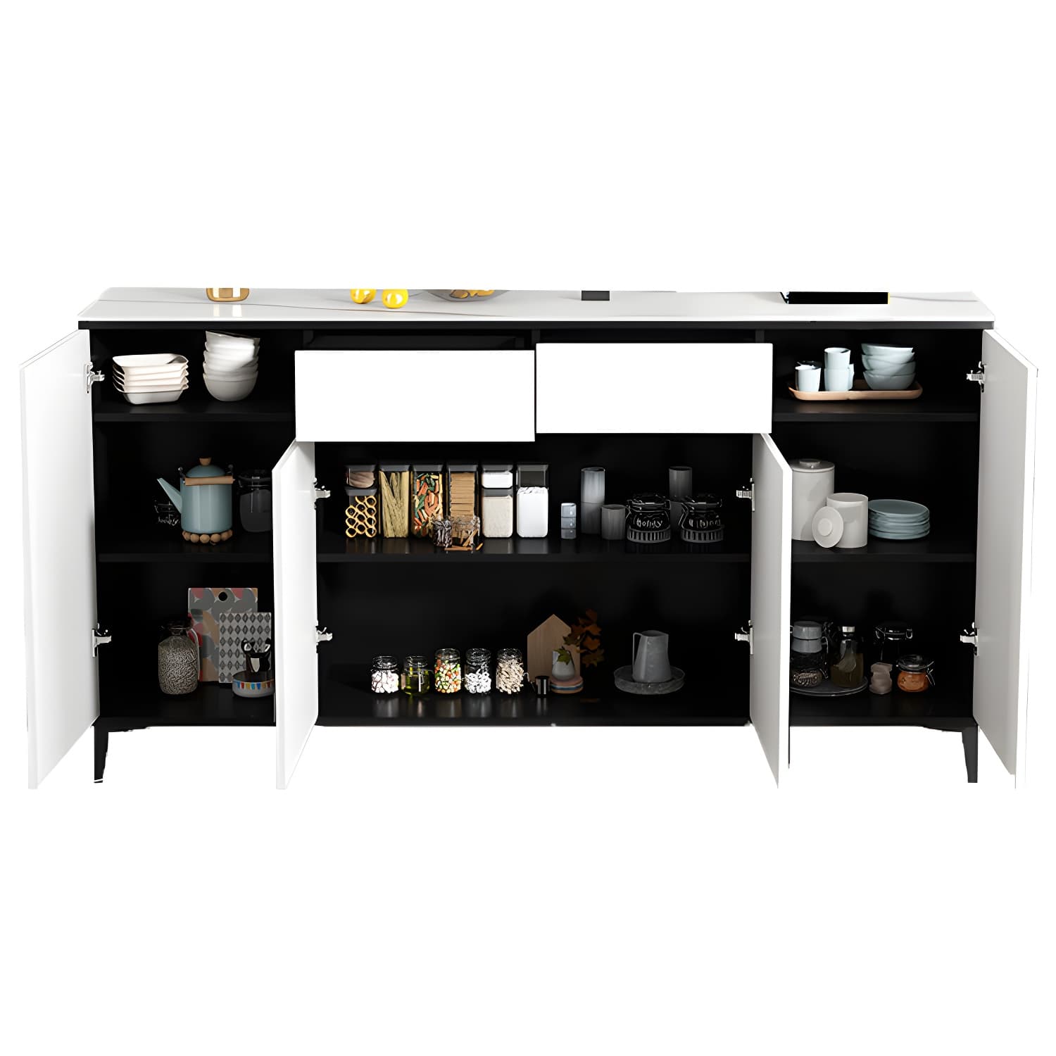 White Wood Buffet Sideboard with Drawers and Cabinet Included thumbnail 5