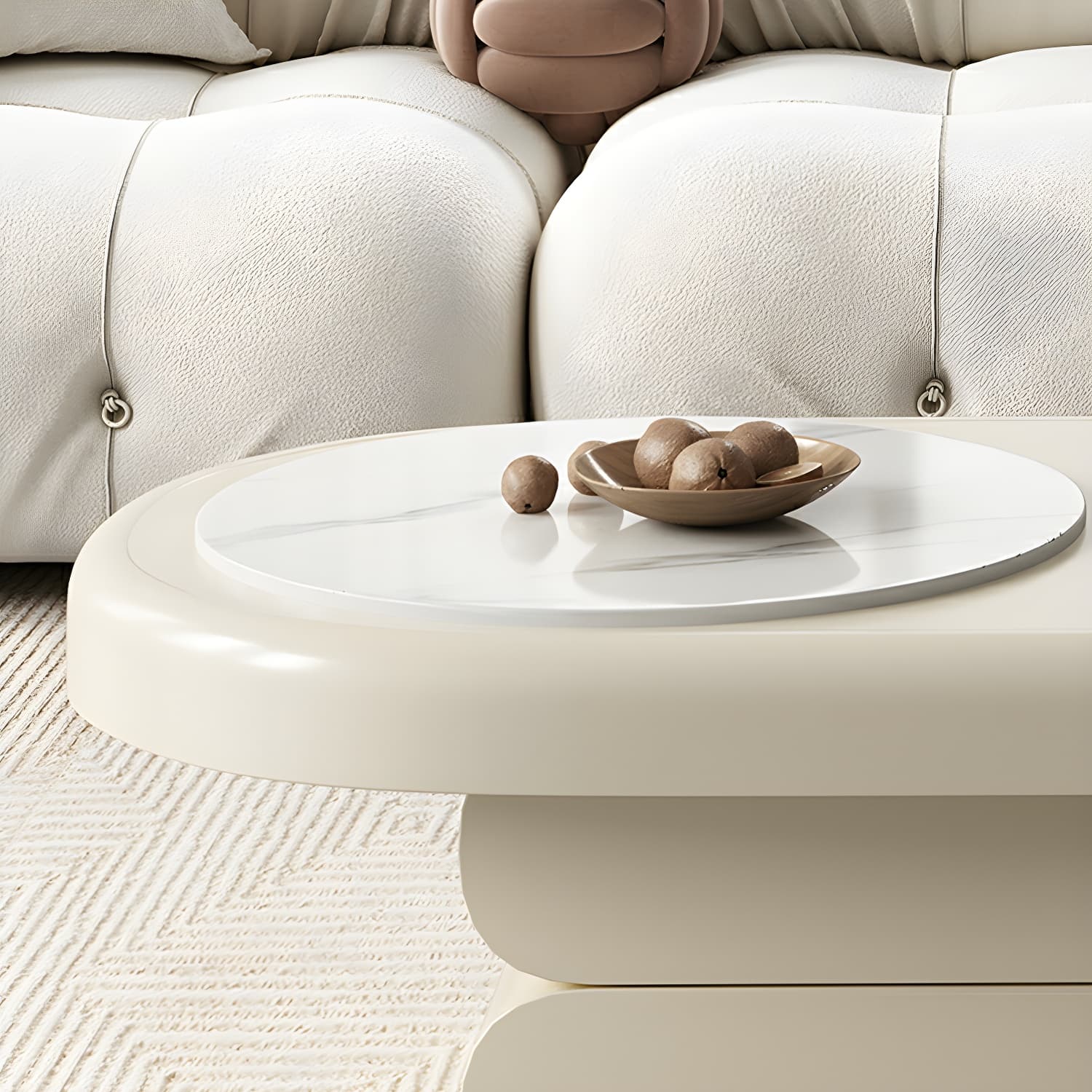 Modern Oval White Coffee Table with Storage, Shelves, and Drawers thumbnail 10