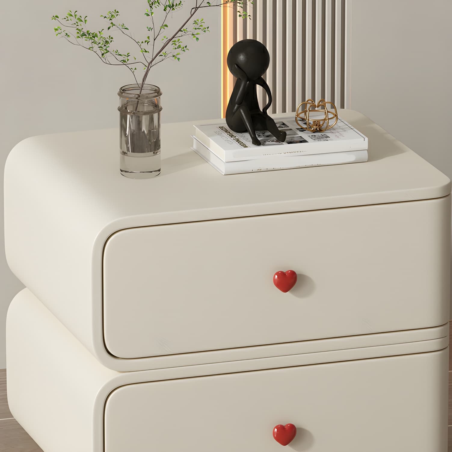Contemporary Solid Wood Frame Nightstand with Microfiber Leather Silent Slide Two Drawers thumbnail 20