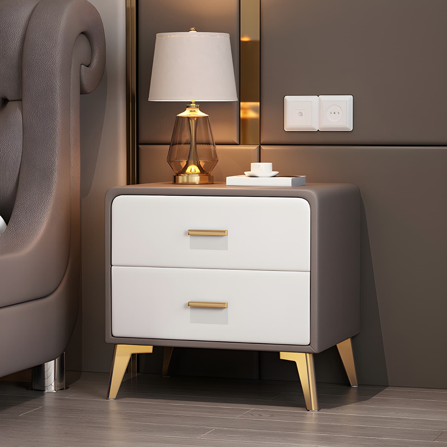 Faux Leather Modern Nightstand with Drawer Storage - Small Size, 2 Drawers thumbnail 6