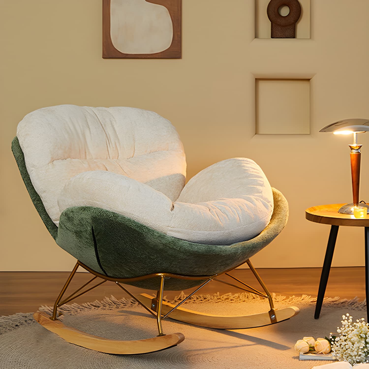 Scandinavia Rocking Accent Chair with Removable Cushions in Solid Wood thumbnail 7