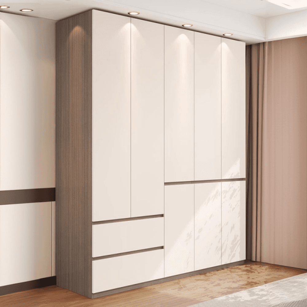 Beige Modish Armoire Cabinet in Manufactured Wood with Soft Close Drawer, Soft Close Door, Interior Shelves, and Clothing Rod thumbnail 3