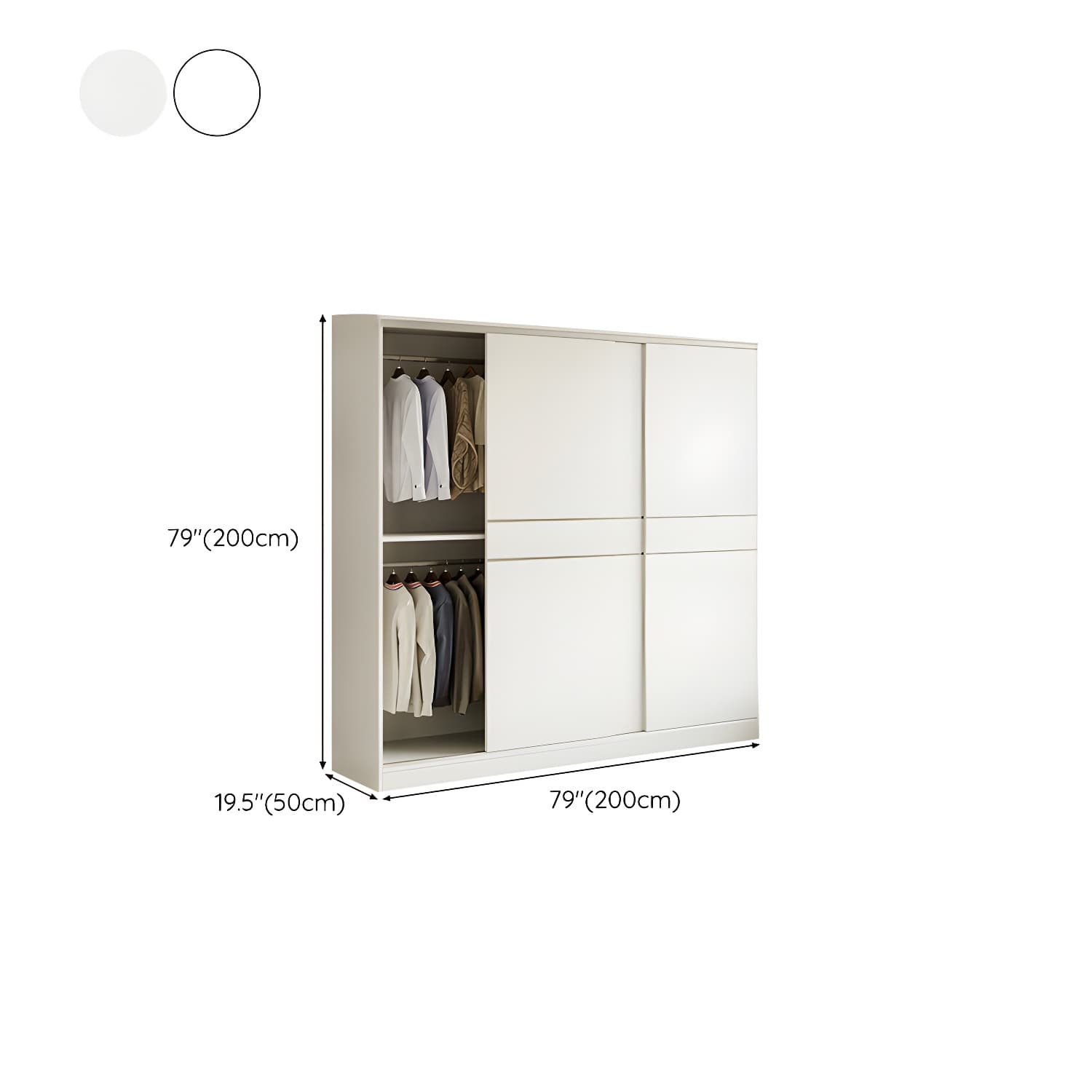 Fashionable Sliding Door Storage Wood Wardrobe with Metal Clothing Rod and Shelves in White Color thumbnail 17